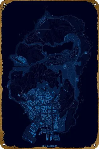 Póster con Mapa de GTA V, Letrero Metálico Retro Vintage, Decoración de Pared para Bar o Cuarto de Hombre