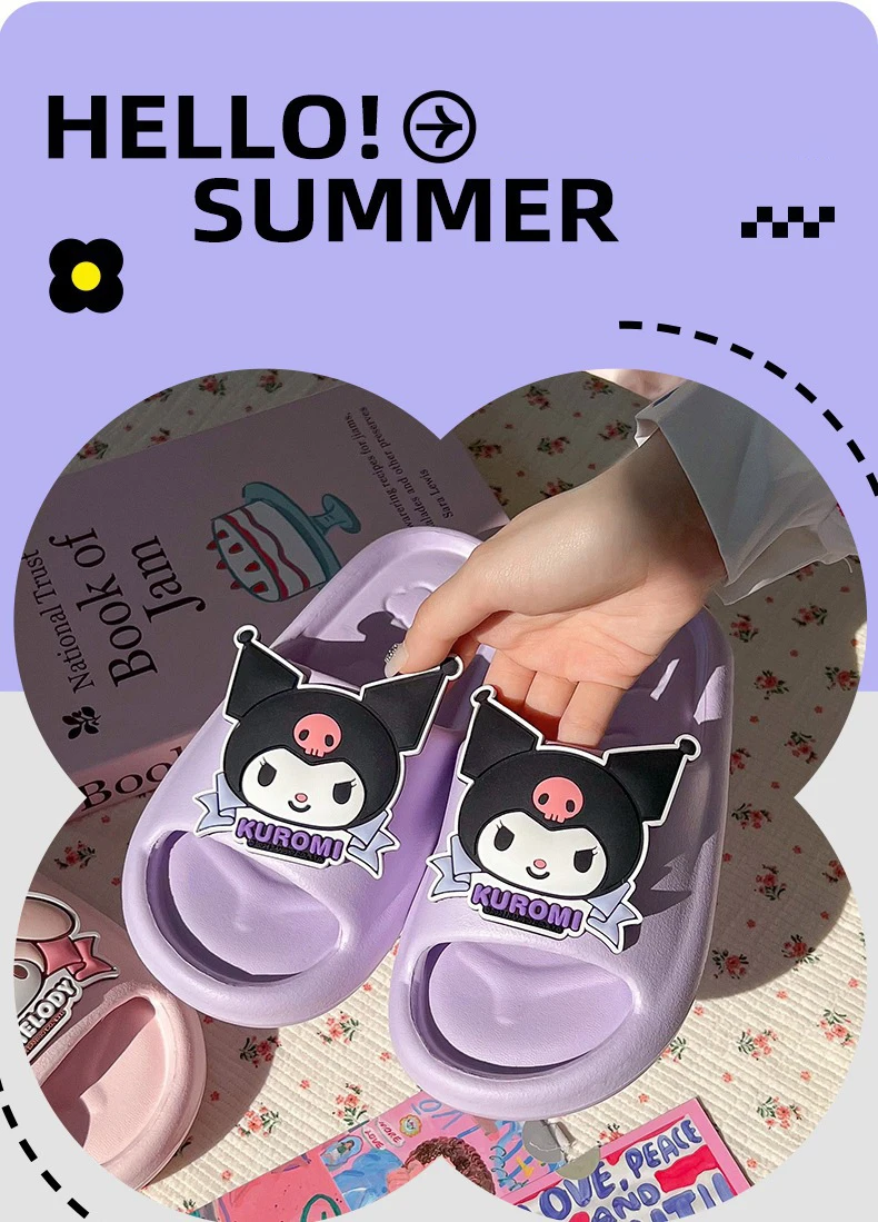 Sanrio Kuromi Cartoon Damen-Wolkenpantoffeln, Atmungsaktive Rutschfeste Innen-/Außenpantoffeln mit Niedlichem Kawaii-Design – Detail 1