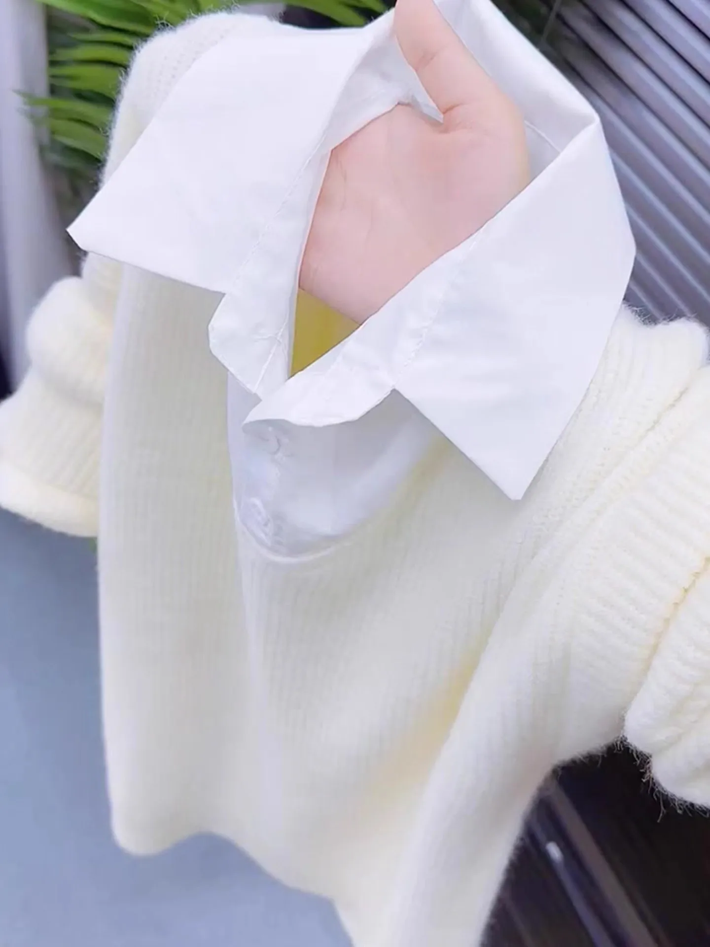 

Soft Cozy Fake Two-Piece Knitwear Long Sve Women's Sle Autumn Winter Design Lazy Gentle Slimming Trendy Top for Ladies