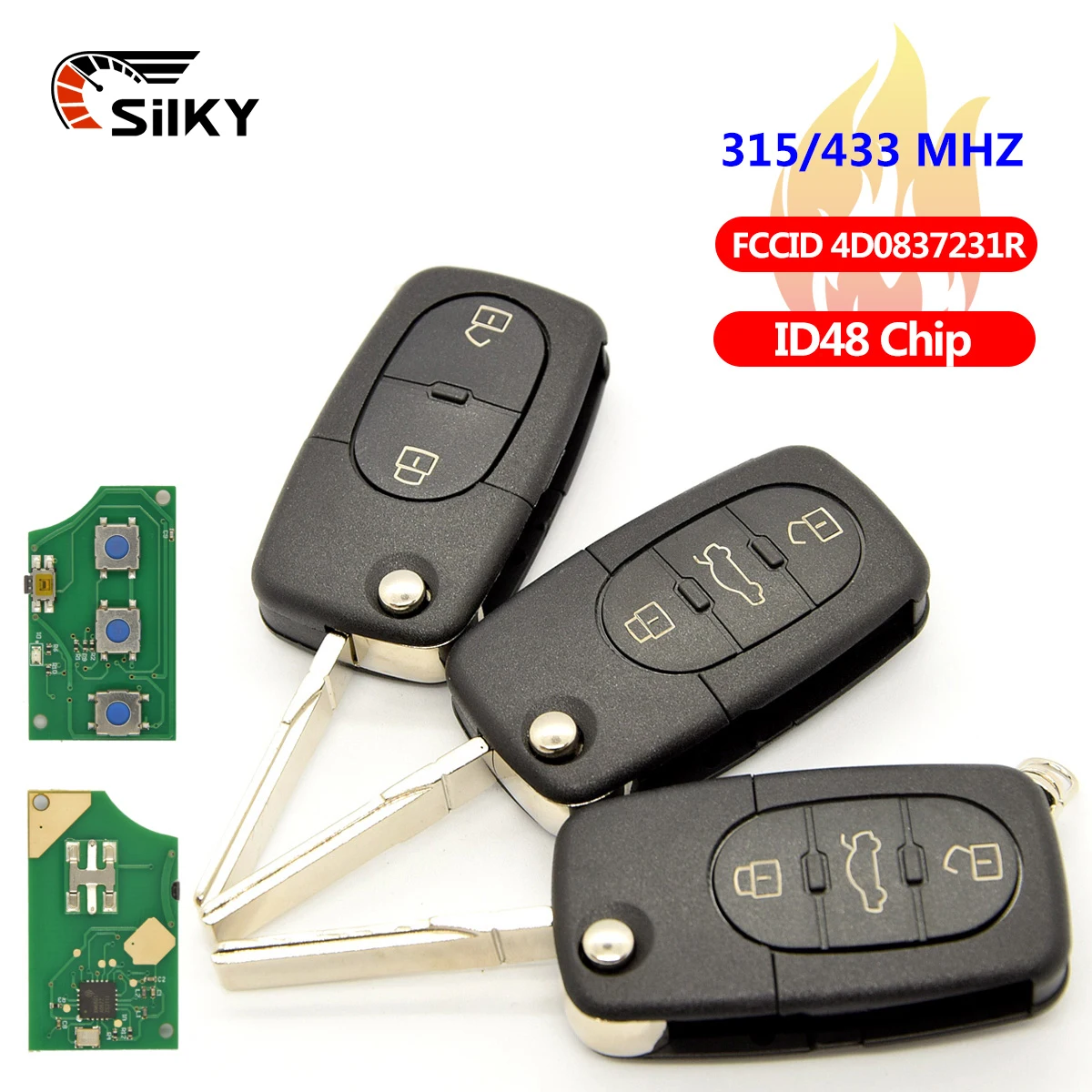 SilKY Smart Remote Car Key For Audi A3 A4 A6 A8 B6 ID48 Chip 433 Mhz FCCID 4D0837231R Auto Smart Remote Control Replace Key