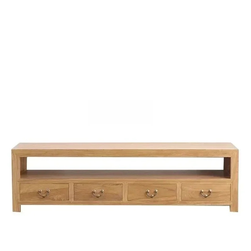 

New Chinese Elm TV Cabinet Log Color Solid Wood Neoclassical Floor Cabinet Simple Antique Decorative Cabinet