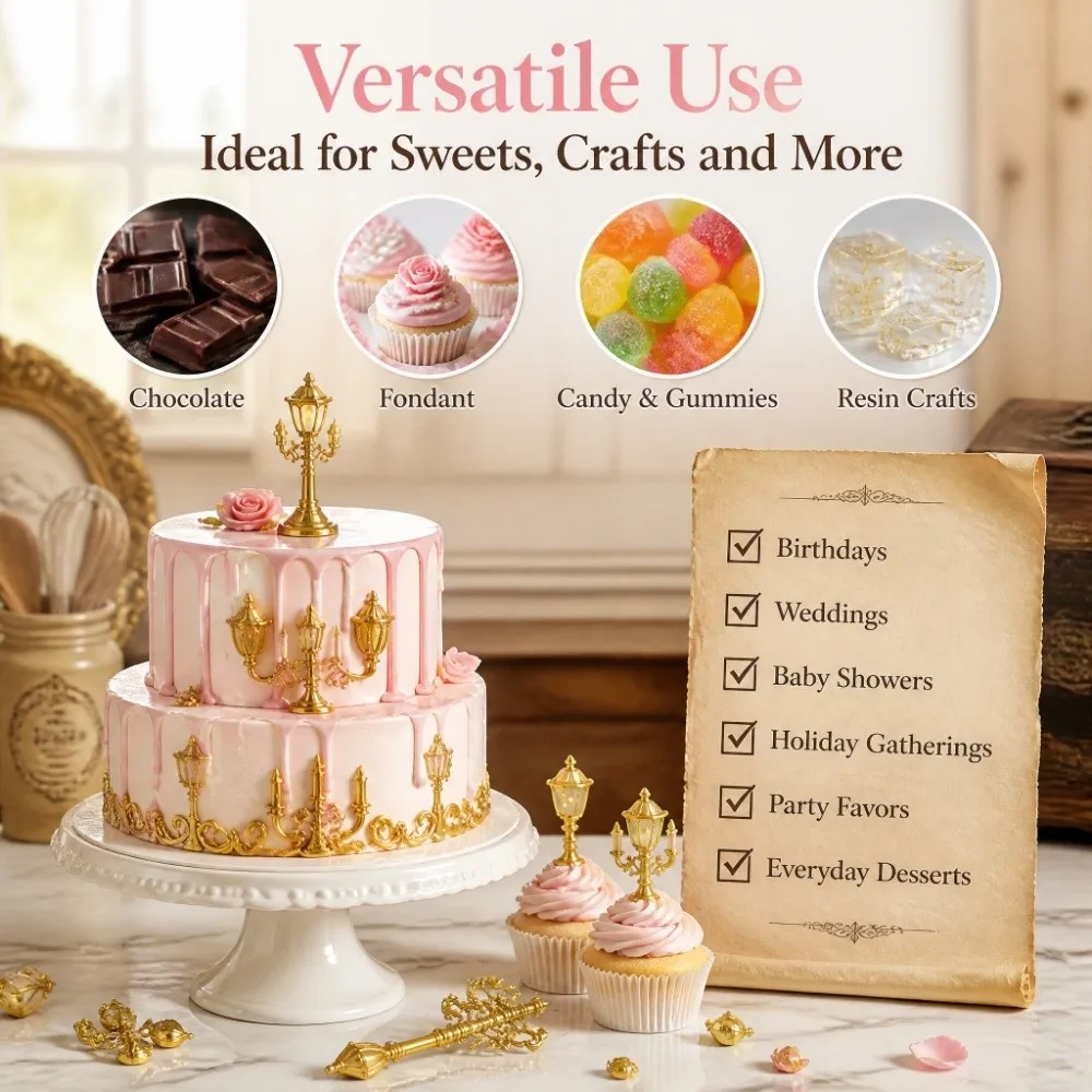 2PCS Flexible European Vintage Street Lamp Chandelier Mold Silicone Easy Release Fondant Cake Mold Dishwasher Safe Non-Stick