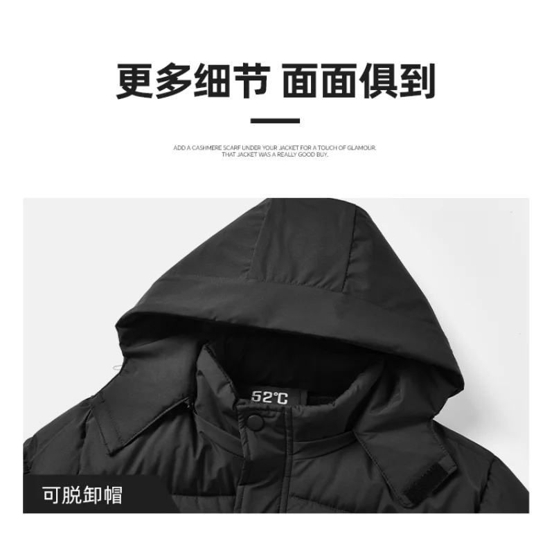 سترة رجالية بغطاء للرأس بلون سادة وأكمام طويلة وسحاب وزر متوسط الطول كاجوال #5