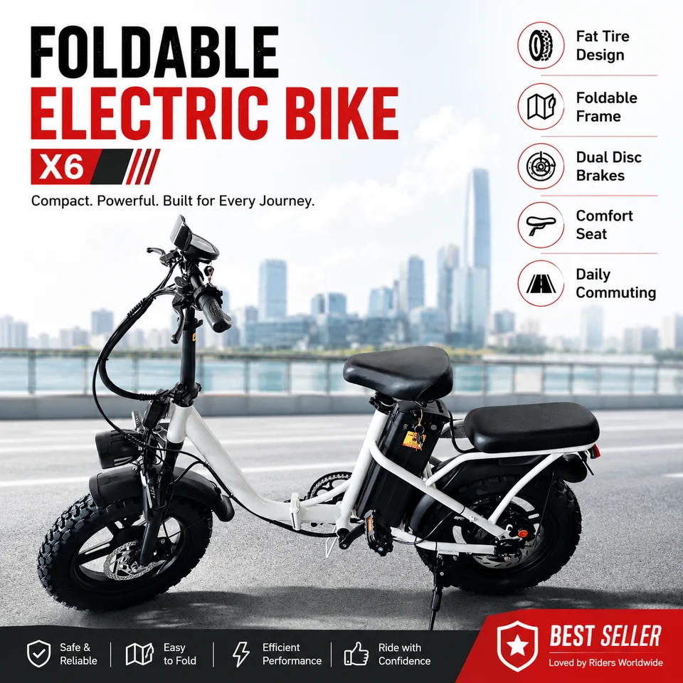 X6 800W Foldable Electric Bike 48V 30Ah Lithium Battery 20×3.75 Fat Tires Dual Disc Brakes Off-Road E-Bike for Adults image 4