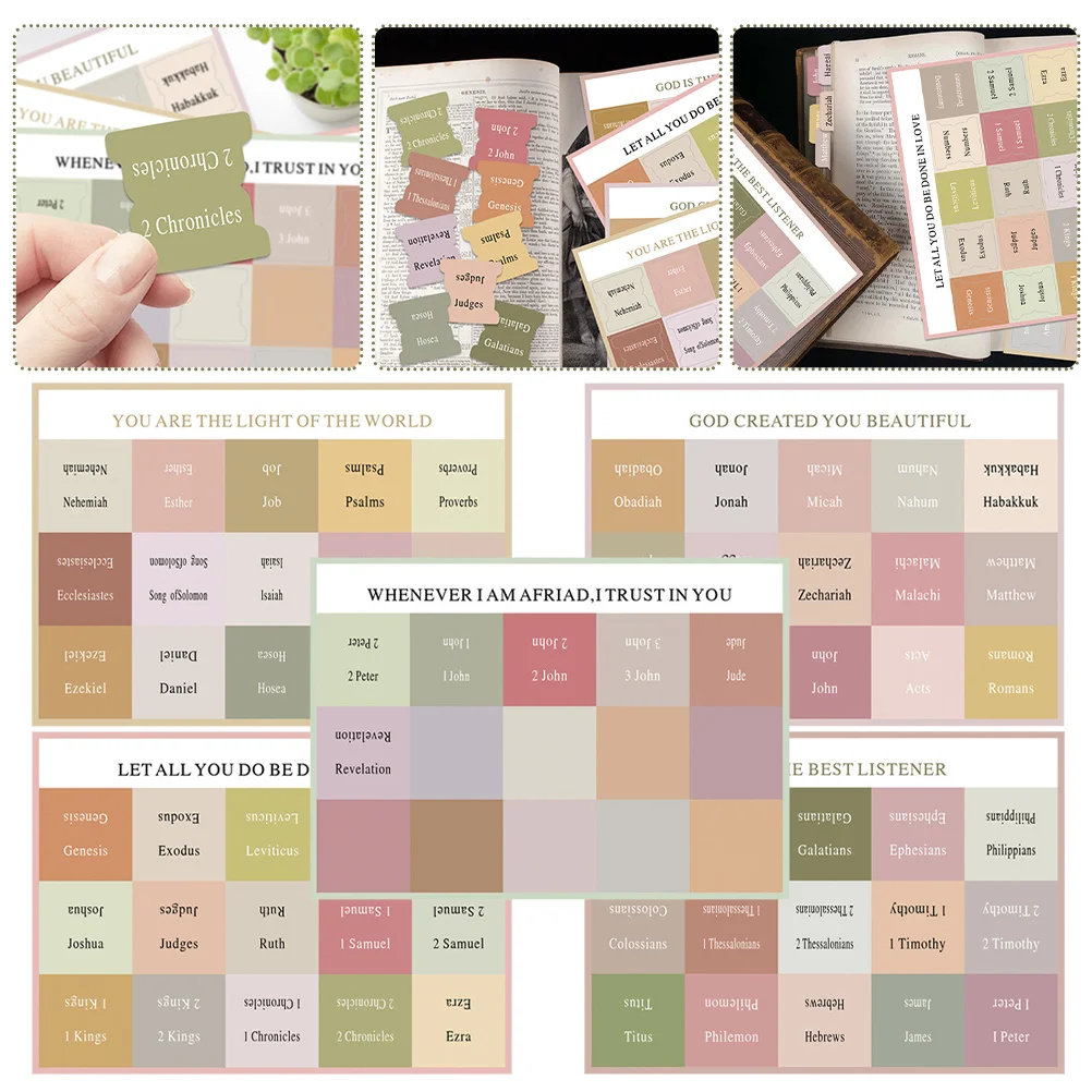 

5 Sheets Bible Index Tags Book Tabs for Women Study Supplies Reading Self-adhesive Label Sticker