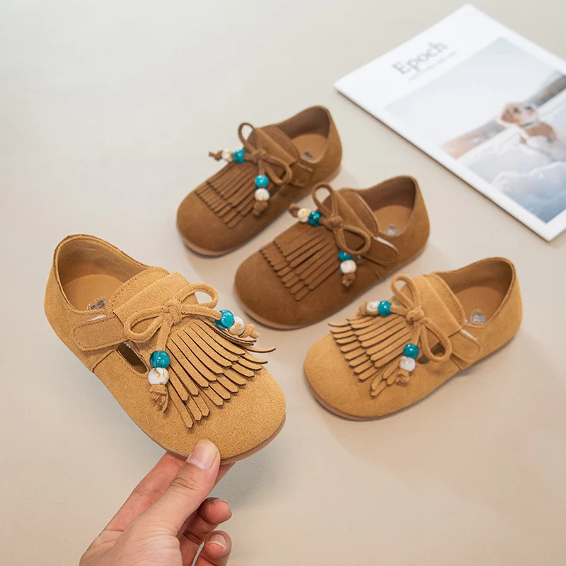 

Children Leather Shoes with Tassel Girls Casual Loafers Simple Soft Bottom Retro Style Kids Flats Moccasins Shoes Size 26-35