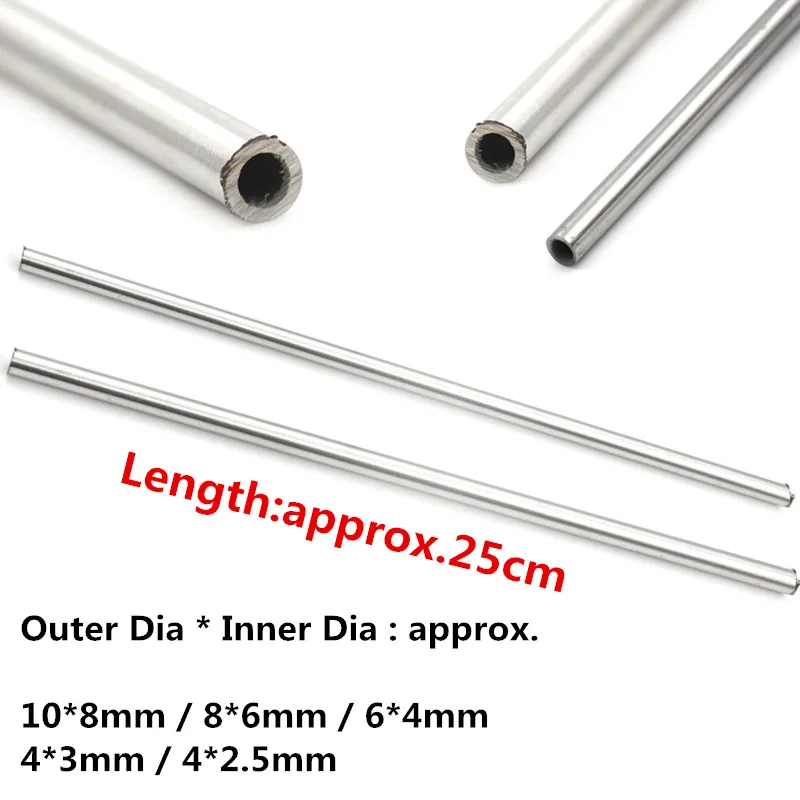 1pcs Sale 250mm 304 Seamless Stainless Steel Capillary Tube 10mm 8mm / 8mm 6mm / 4mm 3mm / 6mm 4mm / 4mm 2.5mm Silver