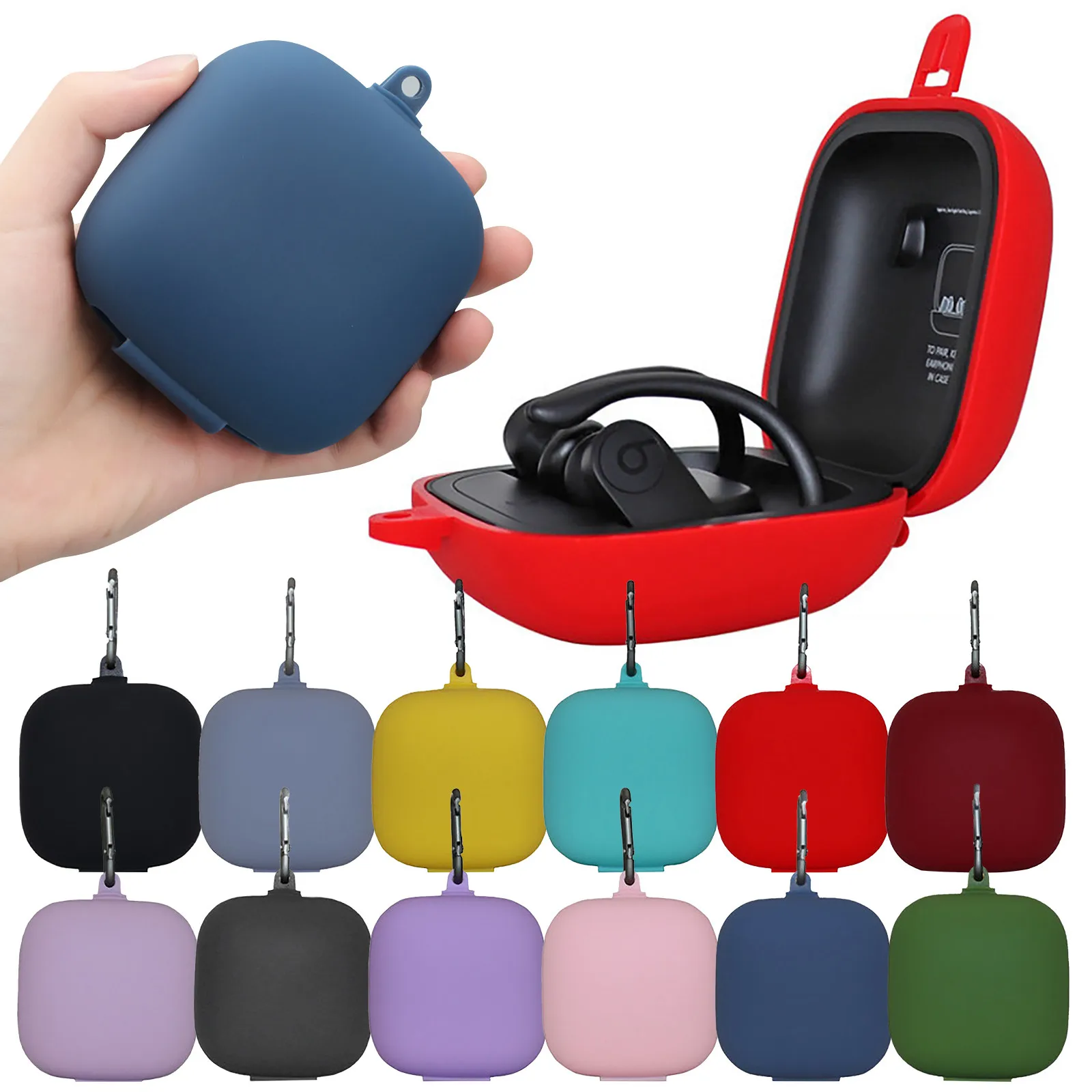 For Beats Powerbeat S Pro Earphone Case Cover Carry/Shockproof/Waterproof Silicone Wireless Earbuds Proetector With Keychain