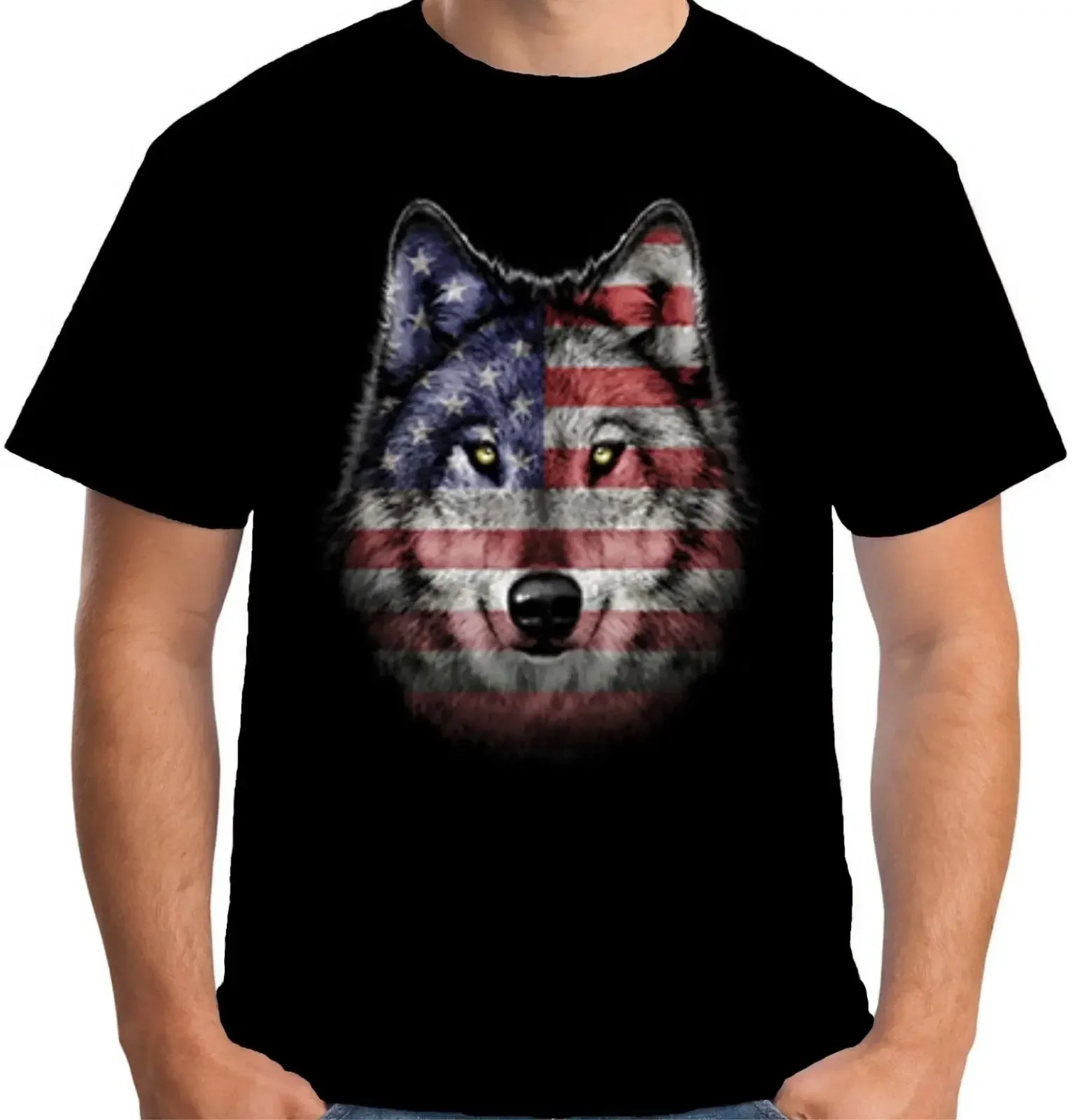 Hot Sale Summer  Mens T Shirt American Wolf Usa America Us Native Biker A20979 100% Cotton For Man Shirts