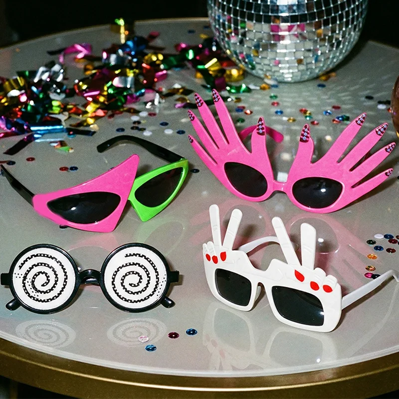 4pcs Funny Y2K Novelty Sunglasses Set, Funny Assorted Party Glasses for Costume Party Rave Disco Photo Props