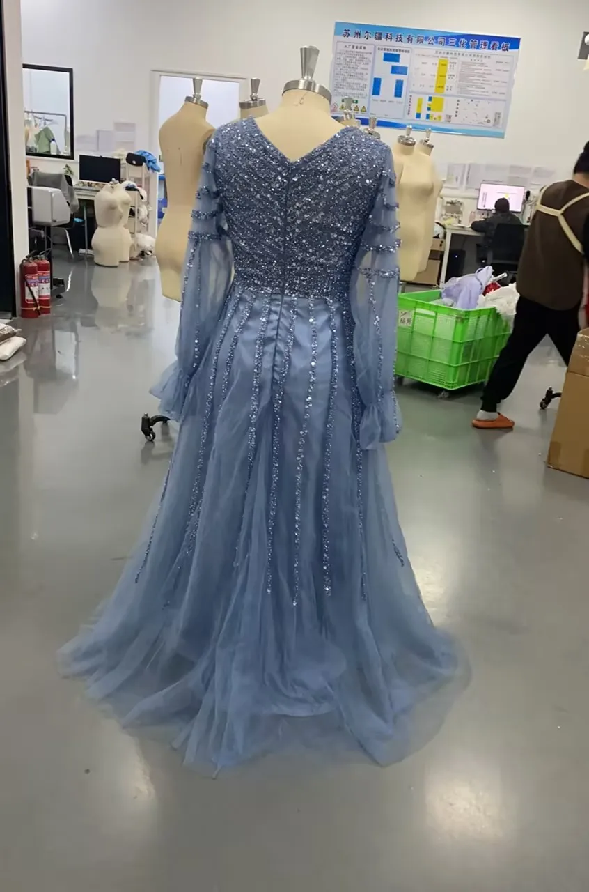 パフスリーブのパーソナライズされたイブニングドレス,ライン,光沢のあるVネック,フォーマルなウエディングドレス,ウェディングドレス,ドバイ,ラグジュアリー,ロング,スパンコール