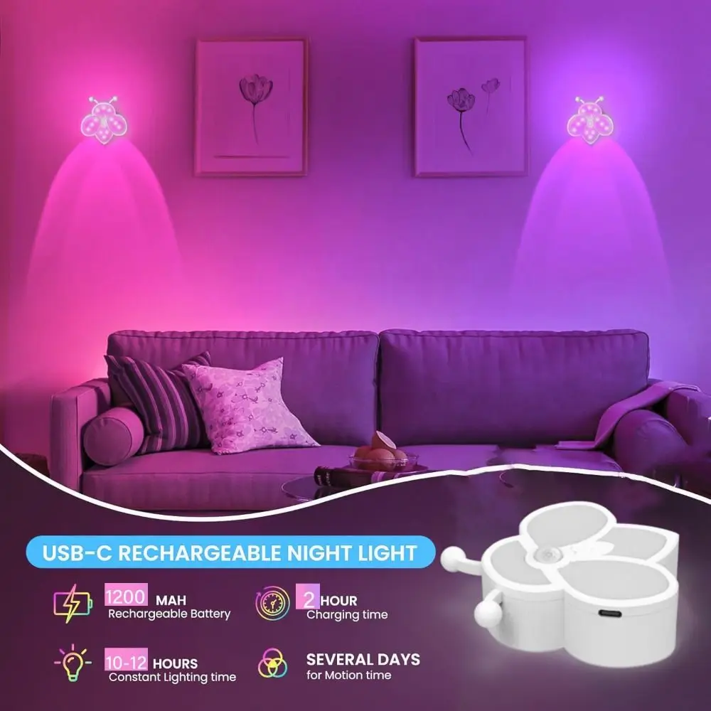 Sensore di movimento ricaricabile USB C Luce notturna Sensore di movimento umano Tecnologia LED Lampada notturna ricaricabile Batteria ricaricabile