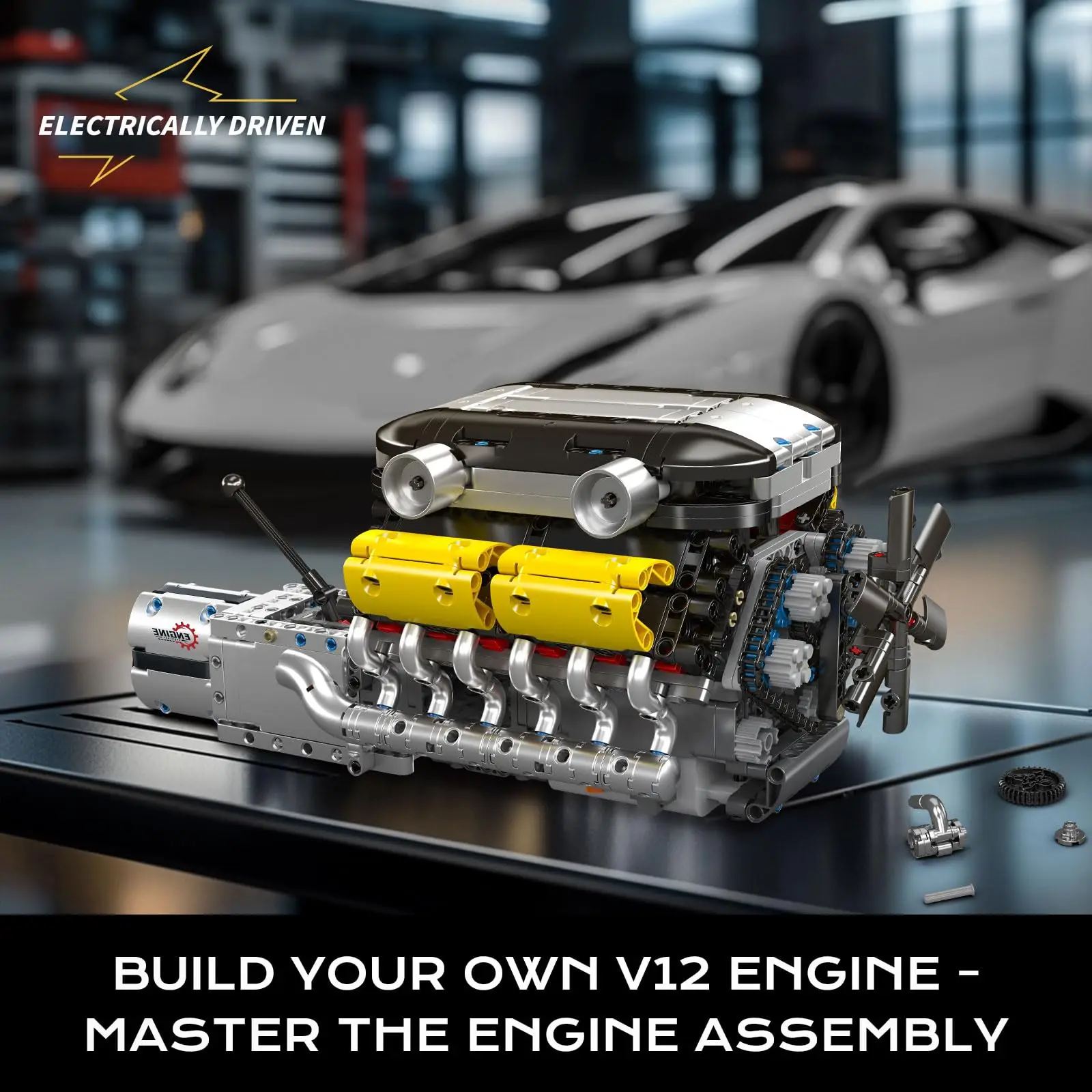 Mold King 10202 1260 Stuks Lambo V12 Motor Building Kit Model MOC Engeering Motor STEM Bouwstenen Speelgoed voor Kinderen volwassenen Geschenken