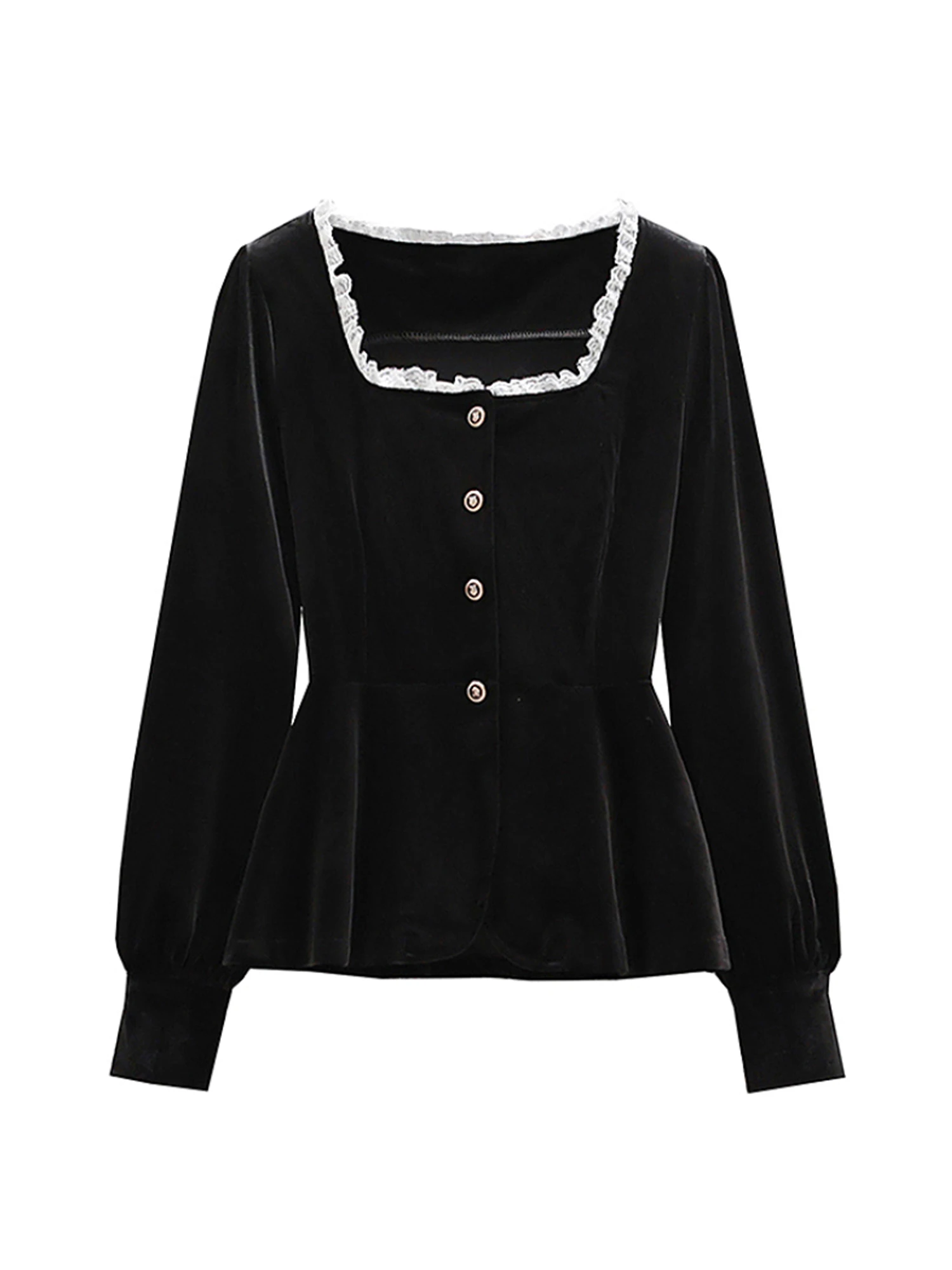 

Женские черные бархатные рубашки в готическом стиле, блузки, винтажные Y2k, элегантная рубашка оверсайз с длинным рукавом и квадратным воротником 2000-х годов, осень-весна 2025