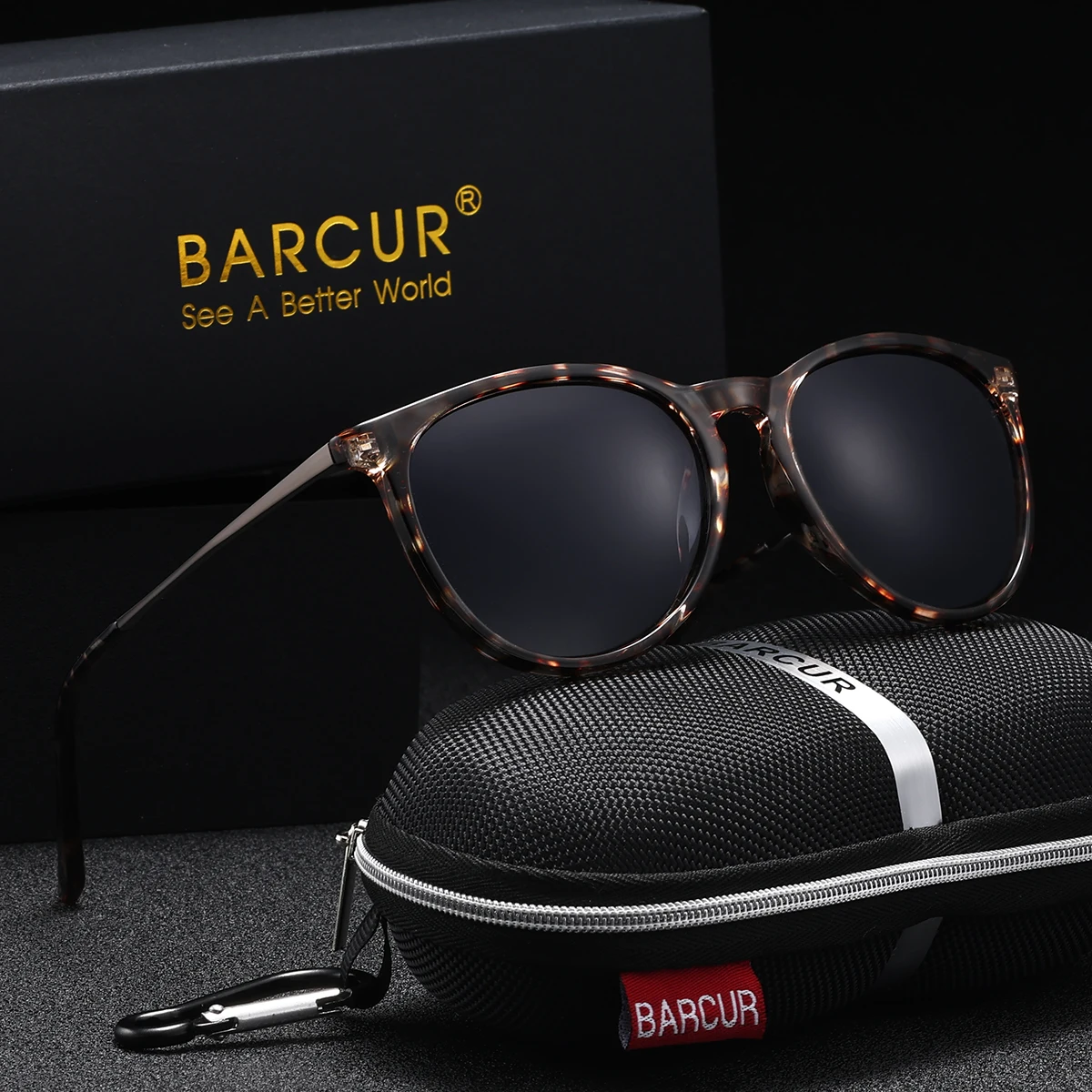 BARCUR Brand Design Fashionable Women Sunglasses Durable Plastic Titanium Frame UV400 Lens Retro Circular Polarized Sunglasses