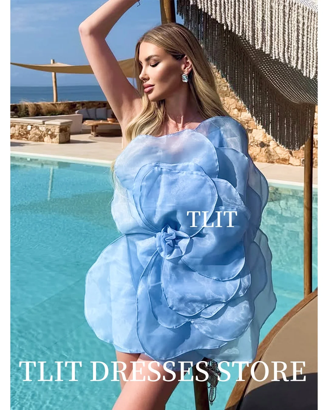 TLIT Fairy Candy Color Chiffon Short A-Line Evening Dresses Flowers Shaped Strapless Cocktail Dresses Customized Beach Dresses