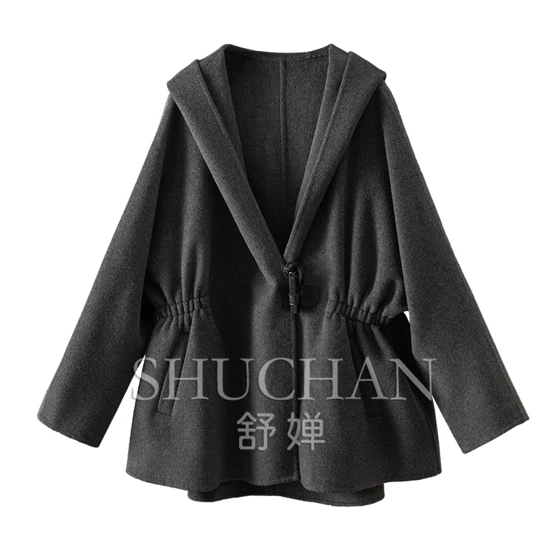 

Quiet Luxury Cashmere Wool Double-sided Woolen Hooded Coat Women Casacos De Inverno Feminino Frete Grátis