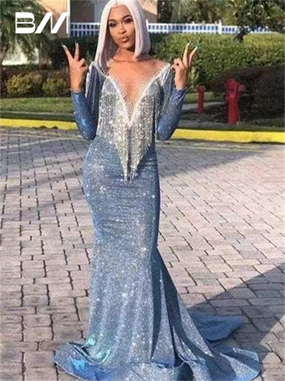 

Sexy Mermaid Prom Dress For Women Formal Occasion Dresses Luxury Sparkle Tassel Sheer Neck Party Gown Custom Made