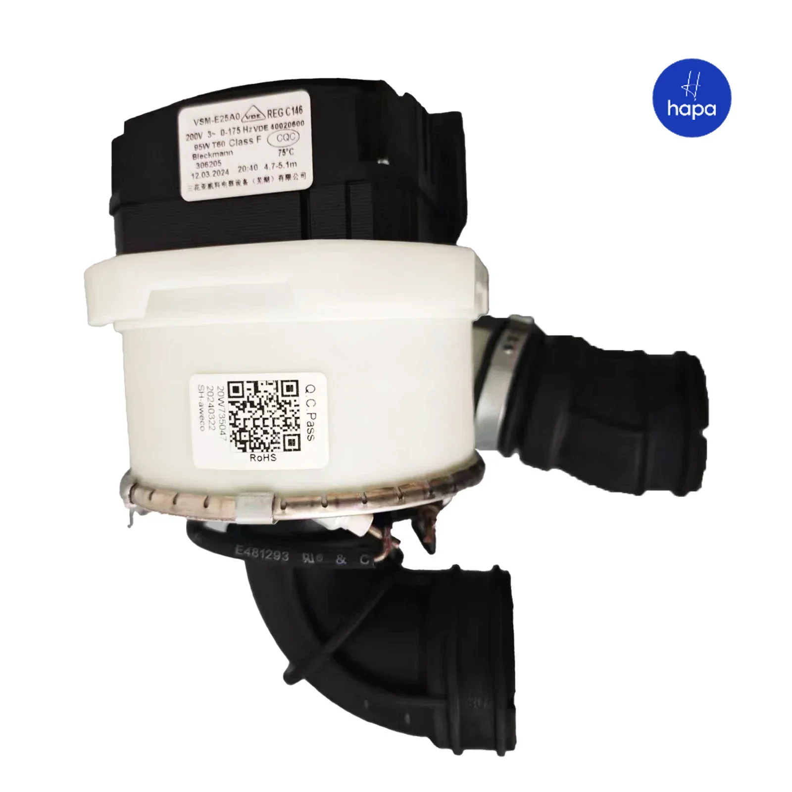 GENUINE New 11001012000010 VSM-E25A0 REG C146 BLECKMANN Dishwasher Circulating Pump for Midea and Samsung