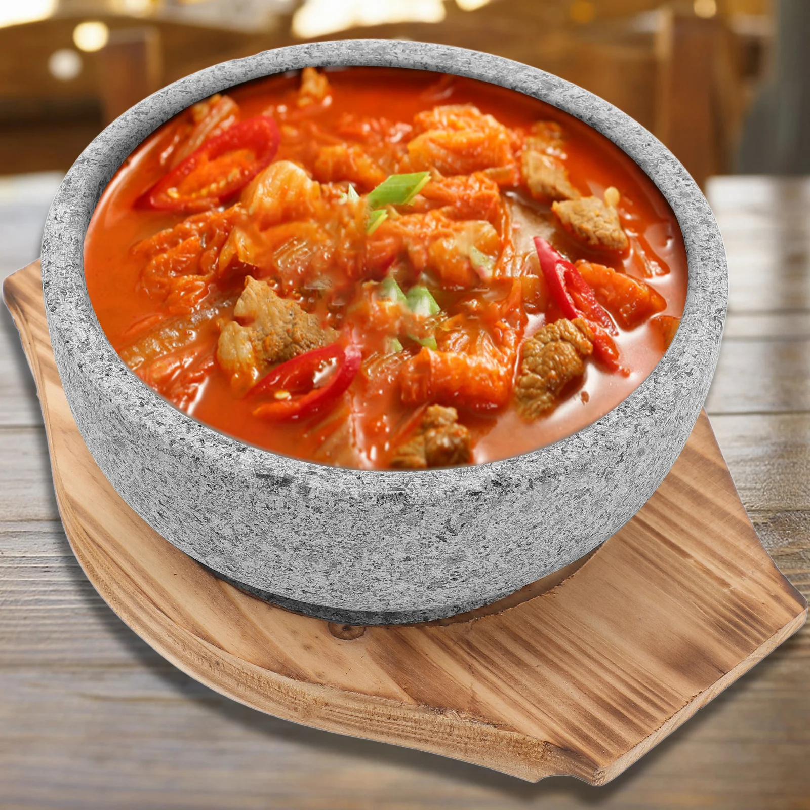 

1 set Korean Bibimbap Stone Round Food Reusable Heat Retaining Serving For Soup Noodle Rice Korean Cuisine Bowl Stone Bowl