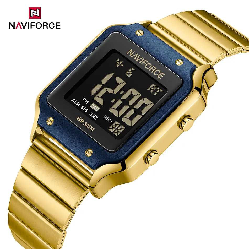 NAVIFORCE Stainless Steel Wriswatch Women Waterproof Date Alarm Back Light Display Sport Watch Digital Sport Watch reloj hombre