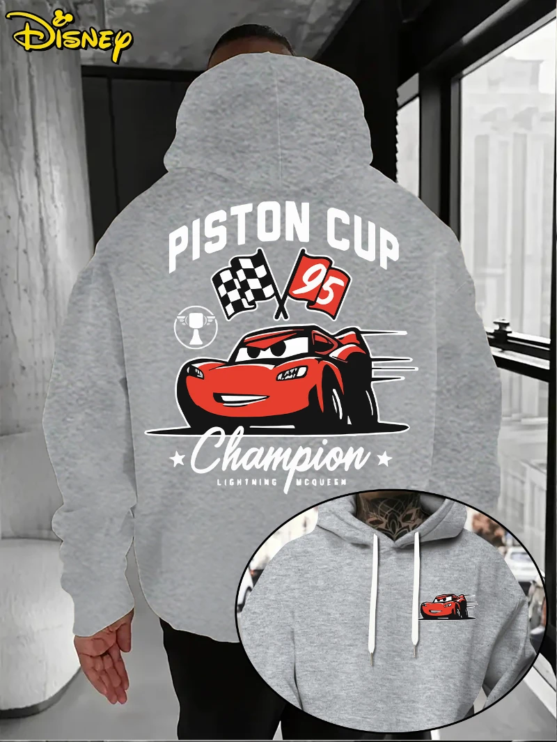 سترة ديزني هوديي - بلوفر رجالي بنمط الرسوم المتحركة الحمراء ماكوين بقلنسوة فضفاضة لخريف وشتاء سترة قطنية دافئة ومريحة