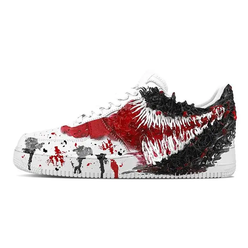 

[Нестандартные мужские кроссовки Marvel Superhero Venom в черно-красном цвете] Nike Air Force 1 Low-Top для скейтборда, мужские черные Re
