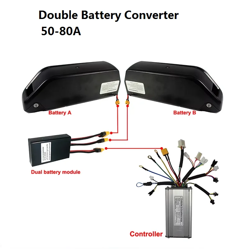 Electric Bike Dual Battery Discharge Converter 24-72VDC Dual Battery Pack Switch Balancer Double Parallel Module with XT90 P - view 4