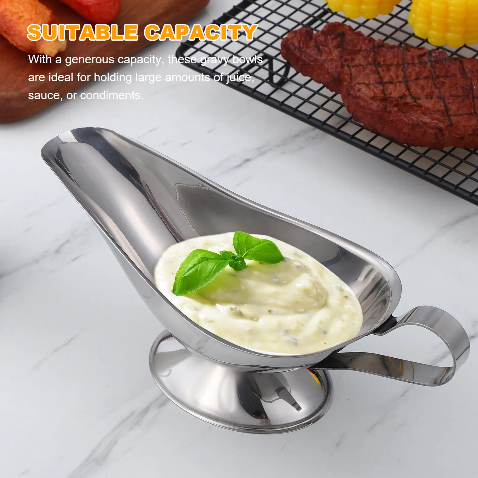 

Набор из 2-х больших соусниц из нержавеющей стали: кувшины для соуса, емкости для приправ, сервировочные блюда для кухни