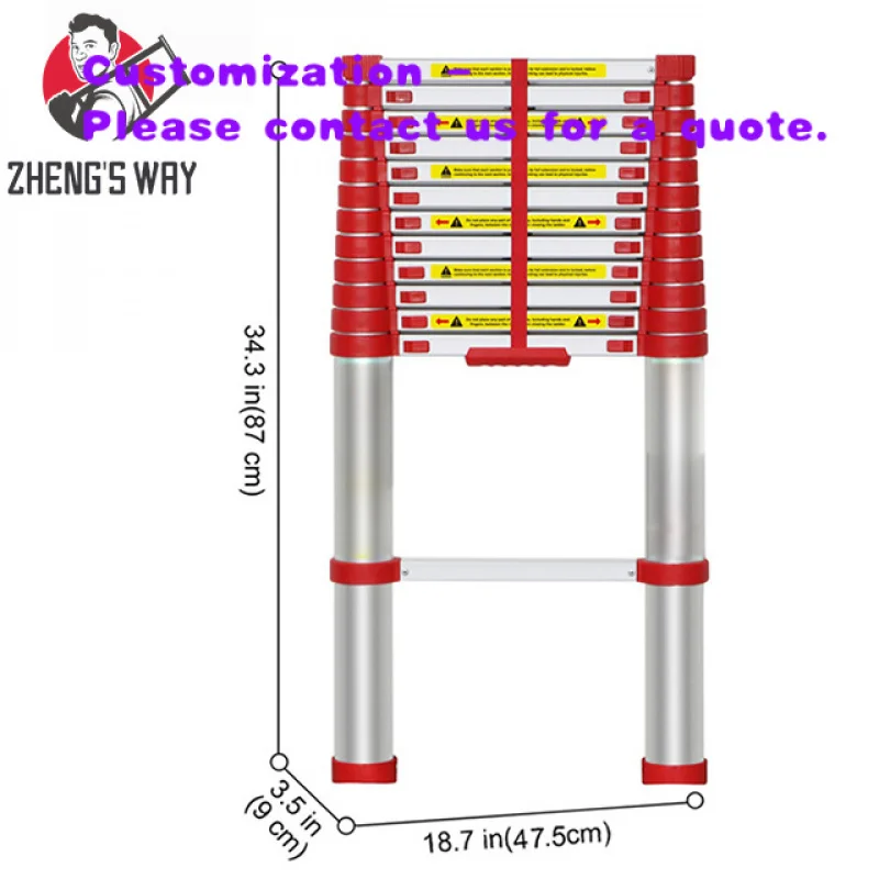 custom.Folding Telescopic Aluminum Ladder EN131 Certified 9 Steps 150kg Load Modern Hotel Use 2.6m Silver OEM