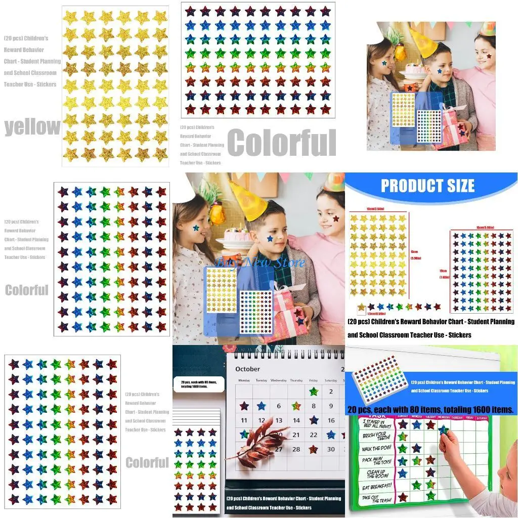 

20CE Sparkling Star Sticker Children Reward Sticker For Water Bottle Notebook Journal Photo Album Scrapbooking Behavior Chart
