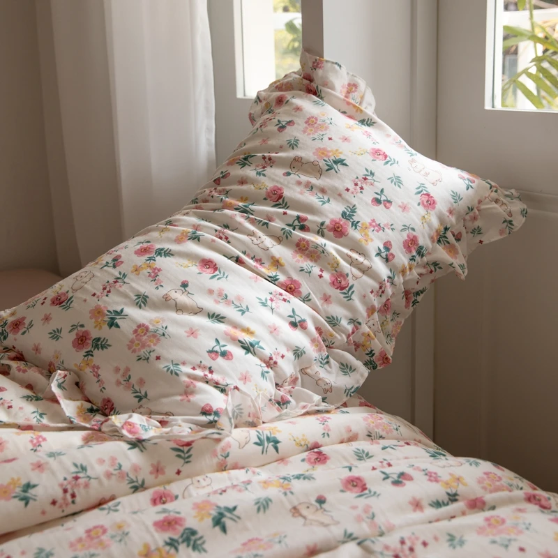 1 Piece Cotton Double Layer Yarn Pillowcase Quality Bed Pillow Cover Ruffled Design Pillowcases Single Ins Hot Pillow Case