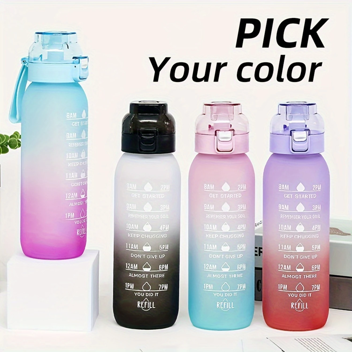 1pc 1000ml/33oz  Sports Water Bottle with Removable Flavor Ring(random one), Zero Sugar Zero Calorie, Stain Resistant Sandproof