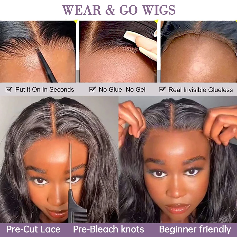 Glueless Wig 7x5 Lace Frontal Body Wave Wig Ready To Wear Preplcuked 13x4 Lace Frontal Human Hair Wigs For Women Pre Cut No Glue