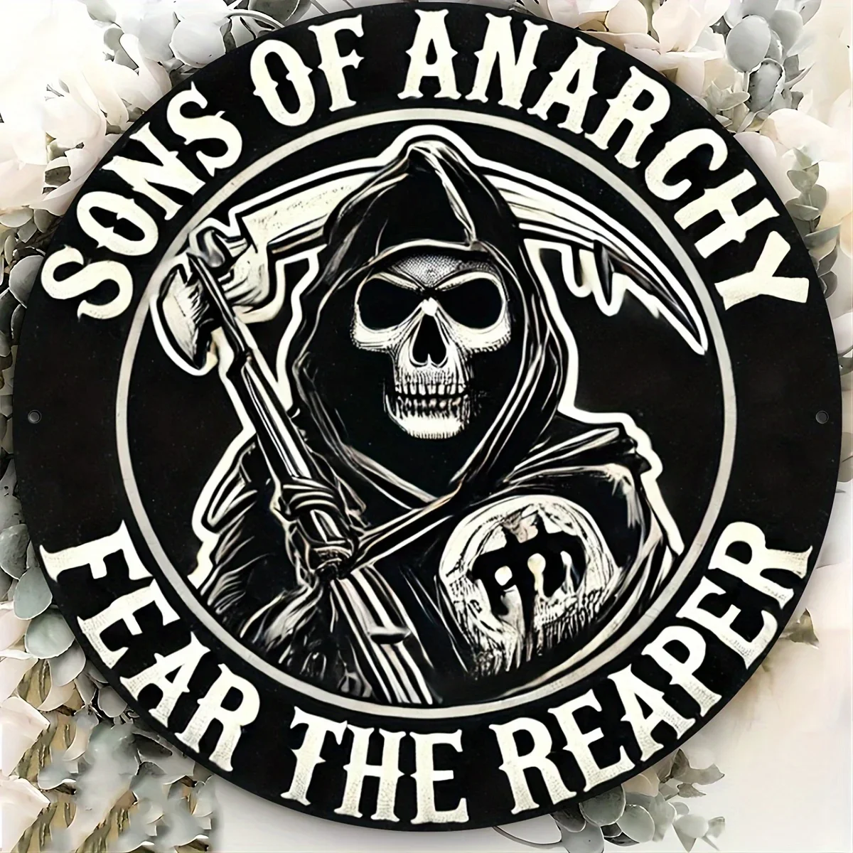 Grim Reaper Skull Biker Vintage Tin Sign - Vintage Durable Metal Plaque Wall Decor, Motorcycle Club Bar Man Cave Wall Art