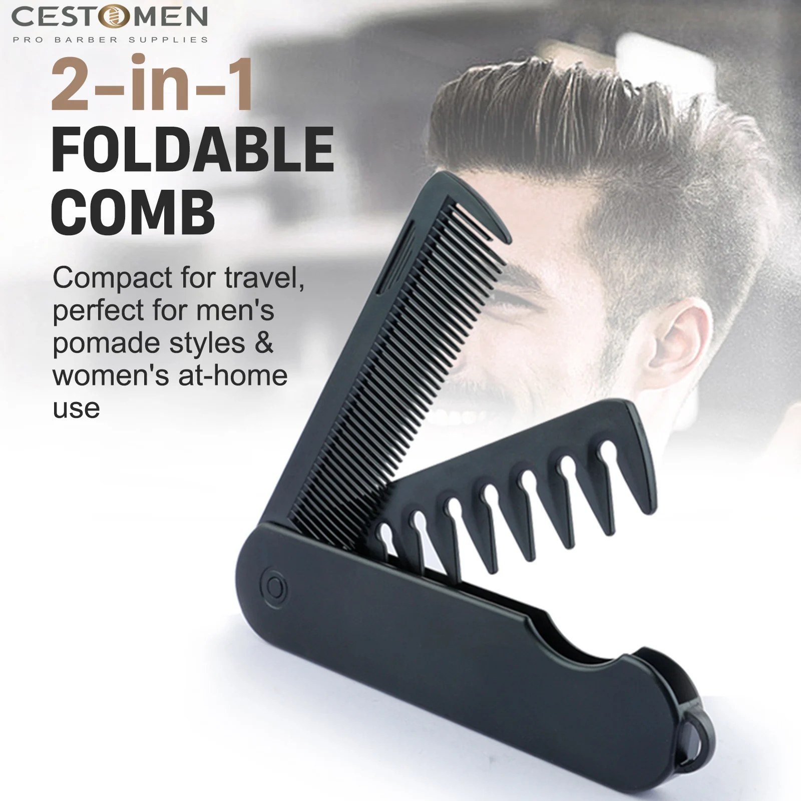 2 IN 1 Pocket Folding Comb Plastic Beard Comb Wide Tooth Oil Head Comb Barber Hair Clipper Combs Hair Styling Tool 1/2PCS New
