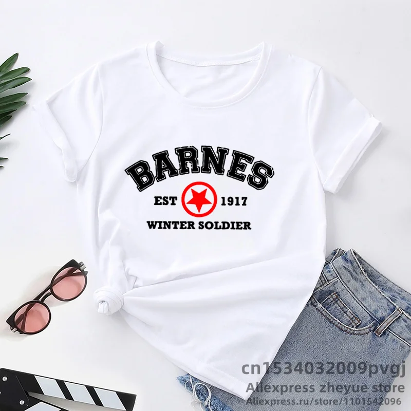 Barnes 1917 T Shirts Women Summer Vintage Winter Soldier Bucky Barnes Short Sleeve T-Shirt Women Short Sleeve Tee Shirts