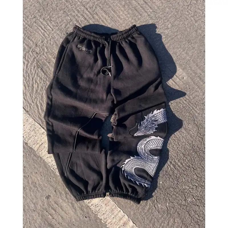 

Y2K Cool Gothic Street Dark Dragon Embroidered Pants Hip Hop Rock Men's New Retro Casual Loose Sports Pants