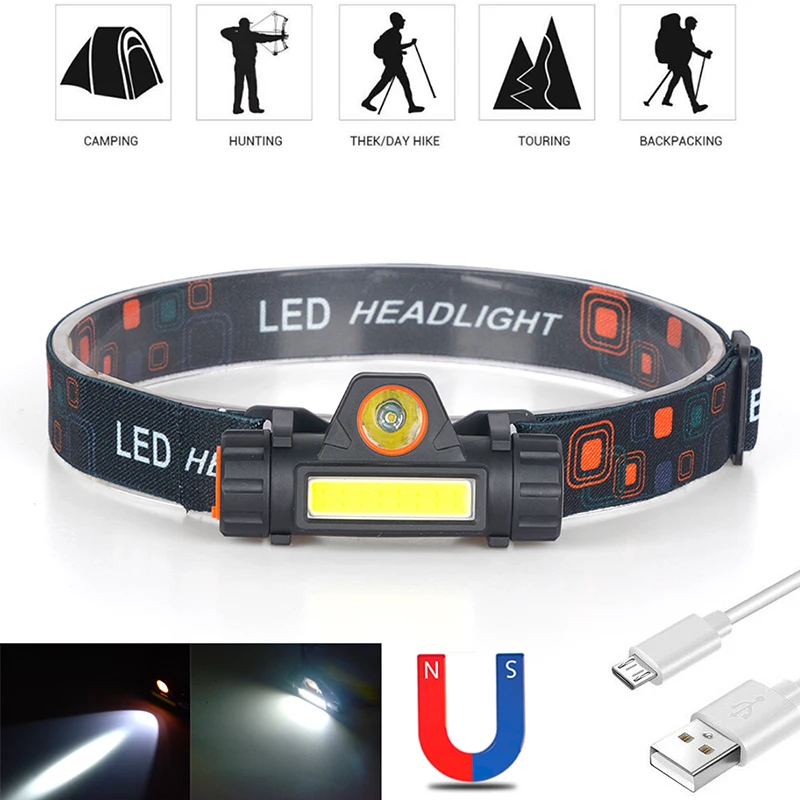 1300lm XP-G Q5 Sensor Headlamp Head Lamp Built in Usb Rechargeable 18650 Battery Headlight Waterproof Cob Led  Working Light 10W