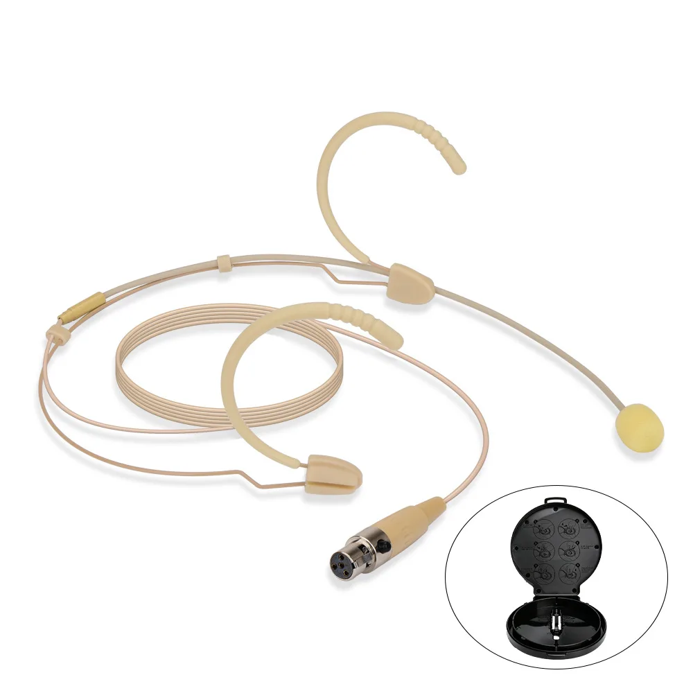 Four-hole high-end skin tone head-mounted binaural microphone, performance conference teaching mini XLR plug