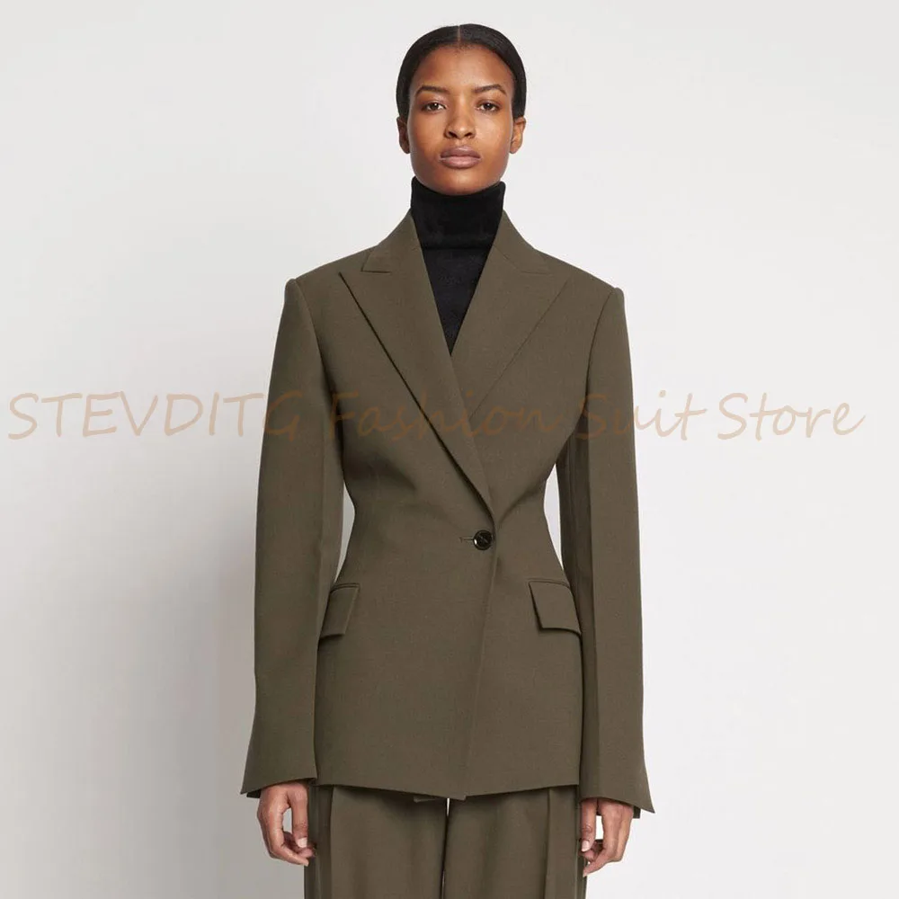 

Fashion Vintage Women's Suit Blazer One Button Peak Lapel Short Slim Coat Formal Banquet Business Office 1 Piece Female Clothing