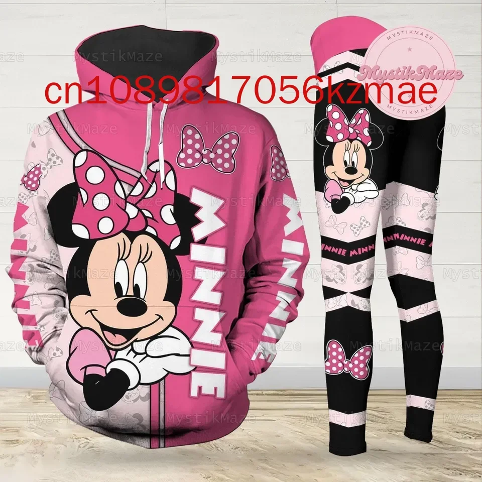 Sudadera con capucha Disney Minnie Mouse 3D para mujer, conjunto de pantalones de Yoga con capucha, pantalones de chándal de Yoga de Mickey de Disney, traje deportivo de moda con capucha