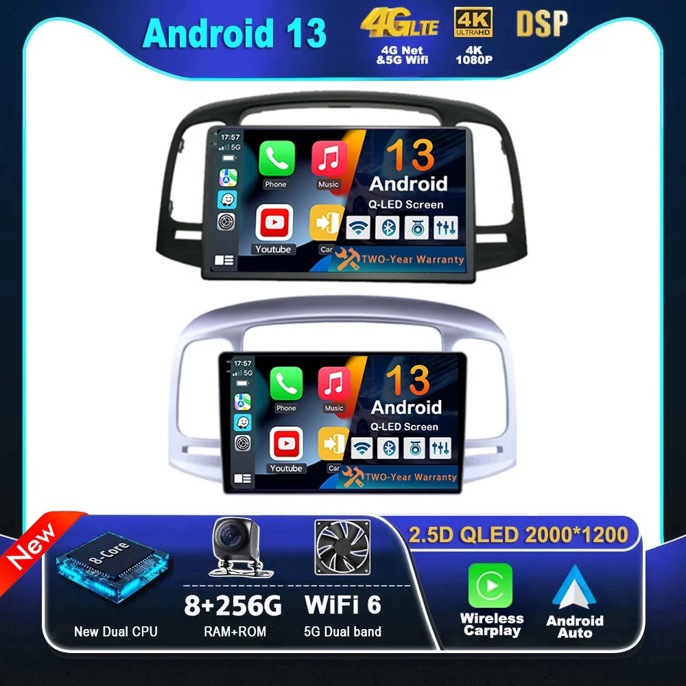 

Android 13 For Hyundai Accent 2008 2009 2010 2011 Carplay Car Radio Navigation GPS Multimedia Player Stereo WiFi+4G Auto BT DSP