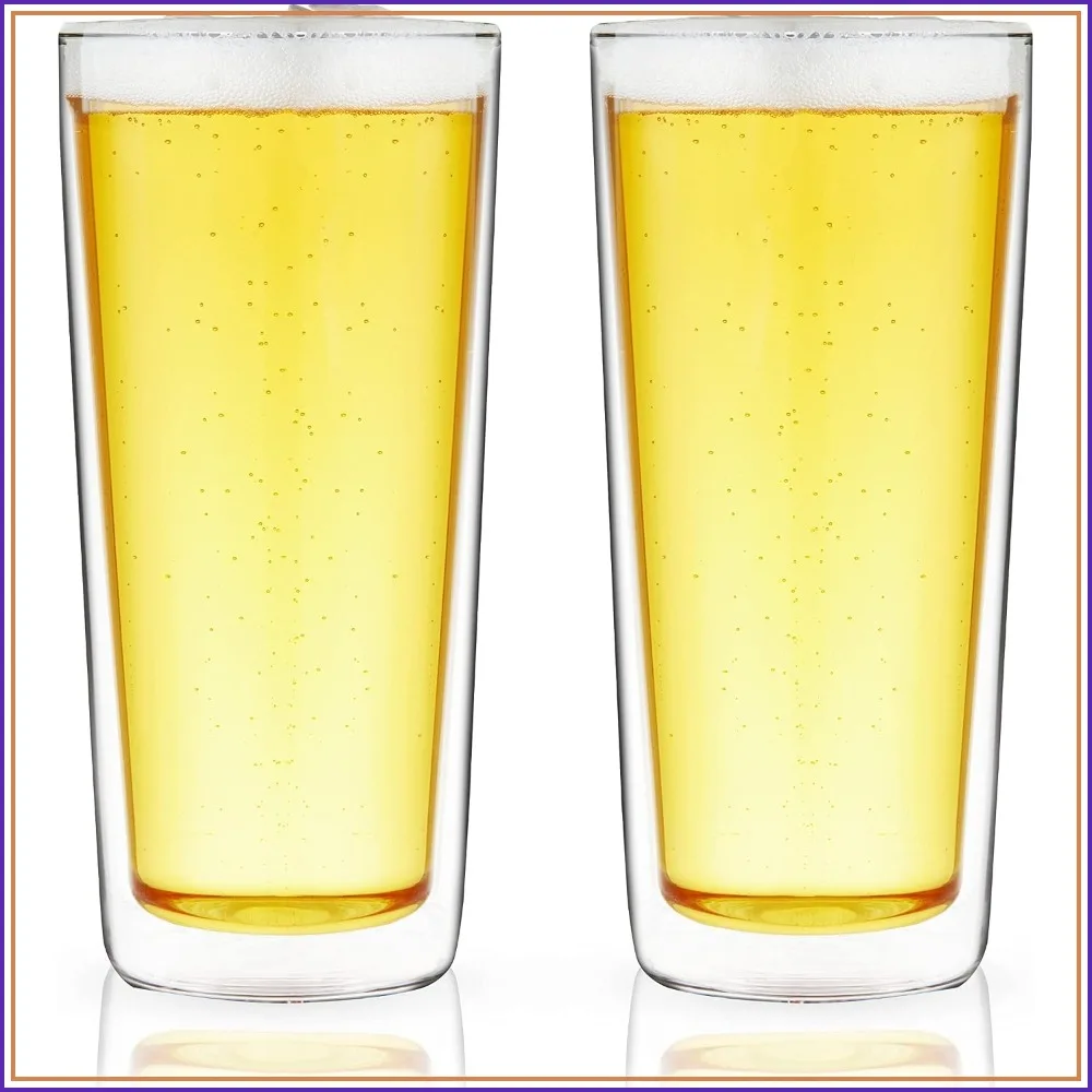 

Double Walled Beer Glasses, 16 oz Pint Set of 2, Insulated for Cold Drinks, Dishwasher Safe, Perfect for BBQ & Home Bar