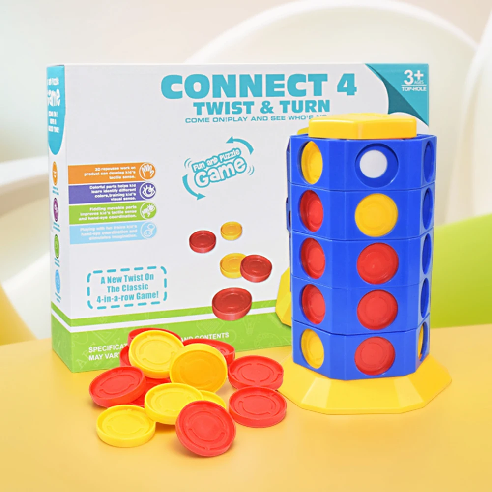 Strategy Game Connect 4 Twist & Turn Cylindrical Rotatable Family Board Intellectual Solid Rotation Connect 4 Game for Kids