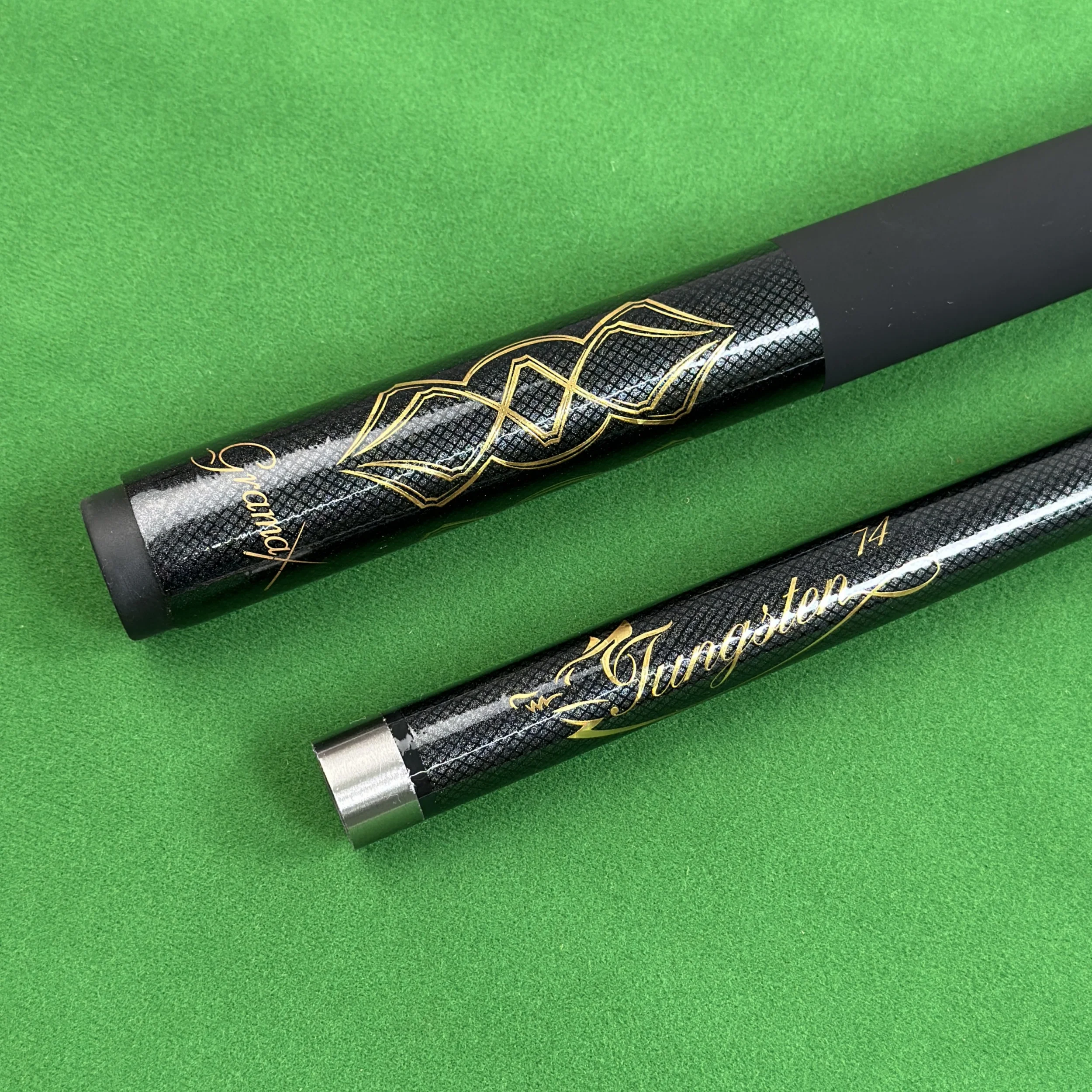 1Pc 1/2 Split Fiberglass Pool Cue Black Billiard Stick With Golden Pattern 12.5mm Cue Tip 9-Ball Billiards Cue