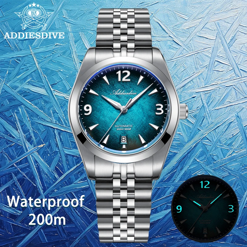 ADDIESDIVE Herrenuhr AD2560 Saphirglas 200m Wasserdicht BGW9 Super Leuchtend 316L Edelstahl Automatische Mechanische Uhr