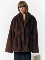 Mixed Color Faux Fur Long Coat 8 Fashion Mixed Color Lapel Collar Woman Long Coat Elegant Full Sleeve Loose Overcoat New Winter Lady High Street Faux Fur Jacket 2