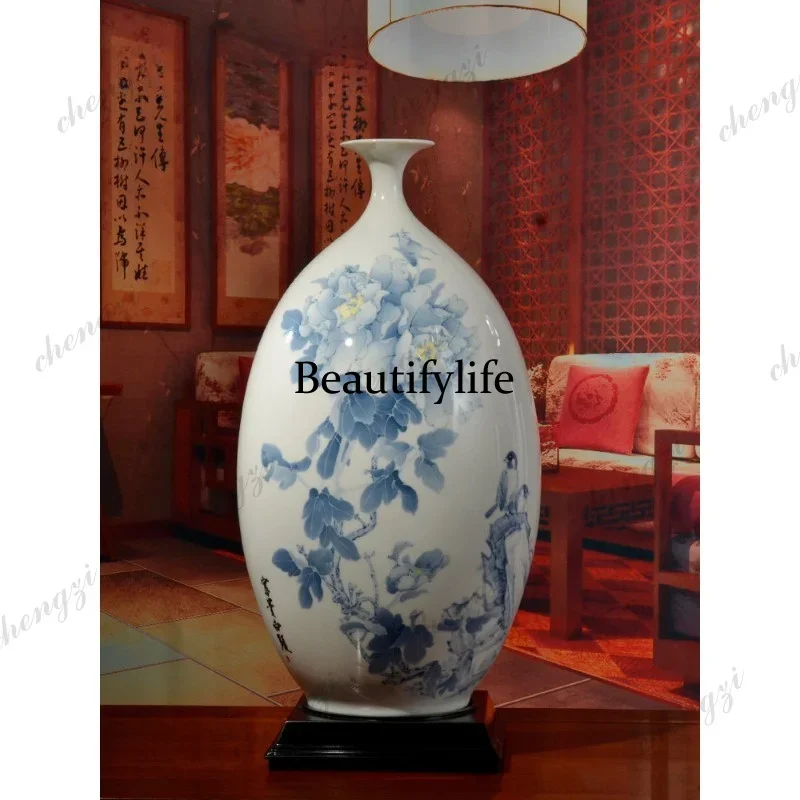 03 underglaze hand-painted ceramic olive vase Chinese classical living room Bogu rack wine cabinet ornament