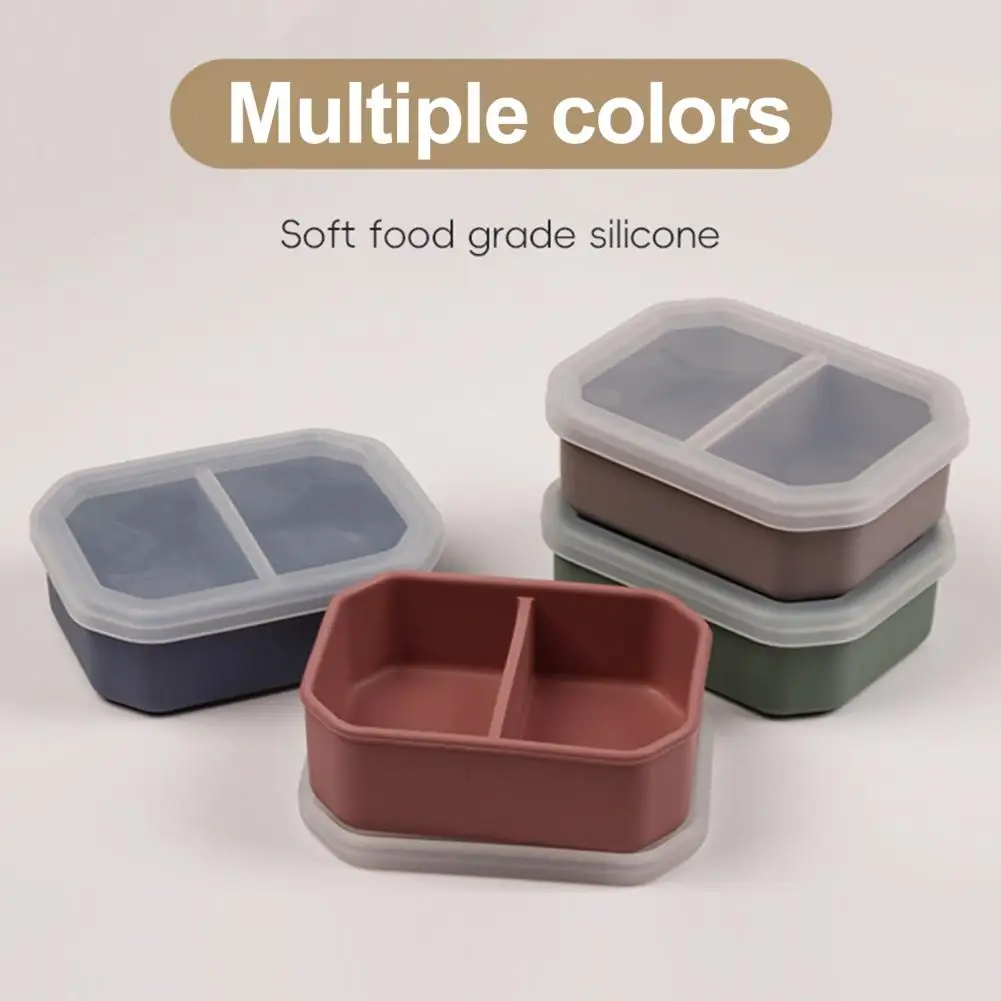 Portable Silicone Lunch Box with Double Compartments Easy Clean Meal Prep Container for Work Microwave Safe Bento Box